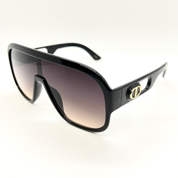 Black Shield Sunglasses Oversized Luxury Fashion Sun Glasses Women Men Shades - Picture 3 of 3